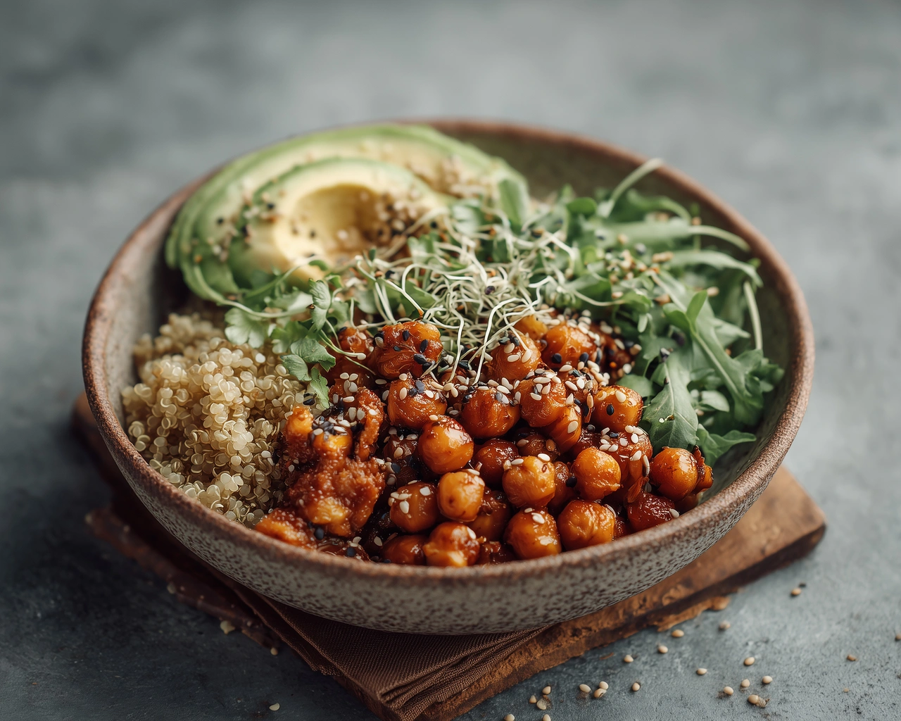 Táperes de meal prep ordenados con ingredientes porcionados